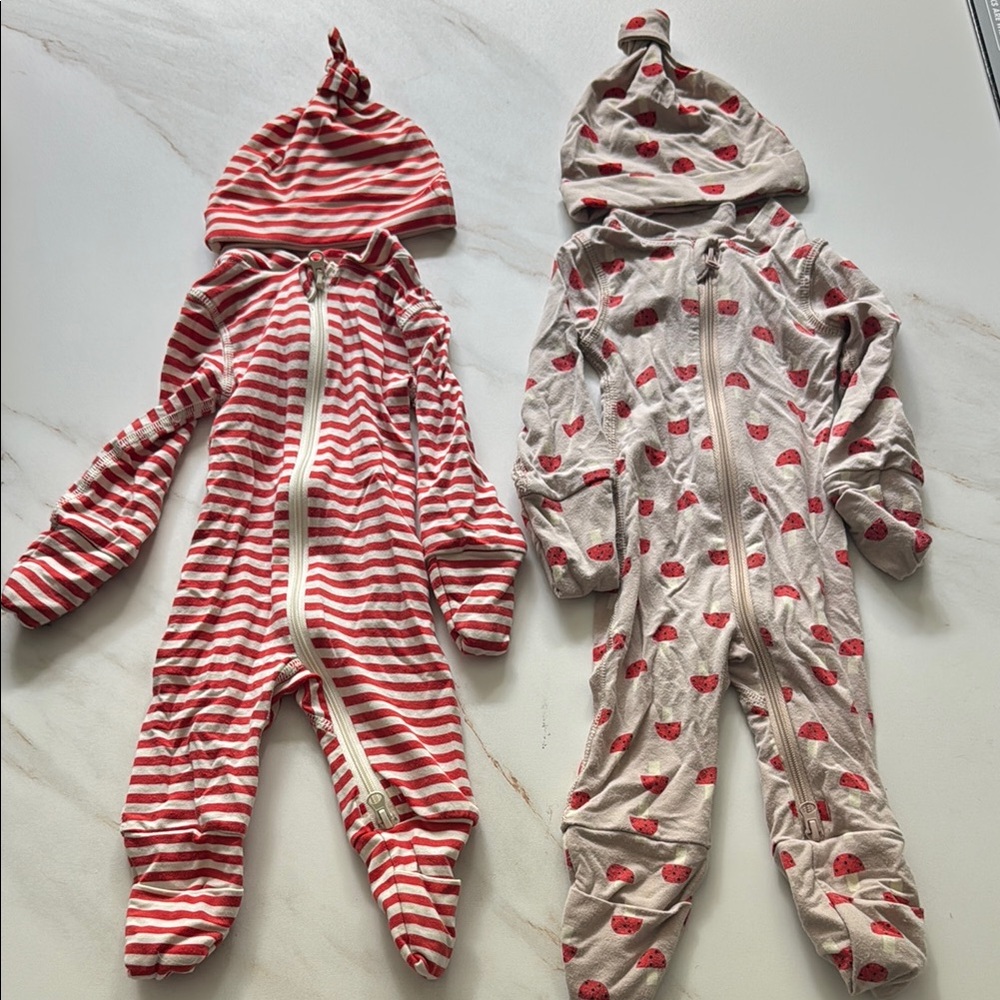 Hanna Andersson Striped and Mushroom Print newborn One Piece Set